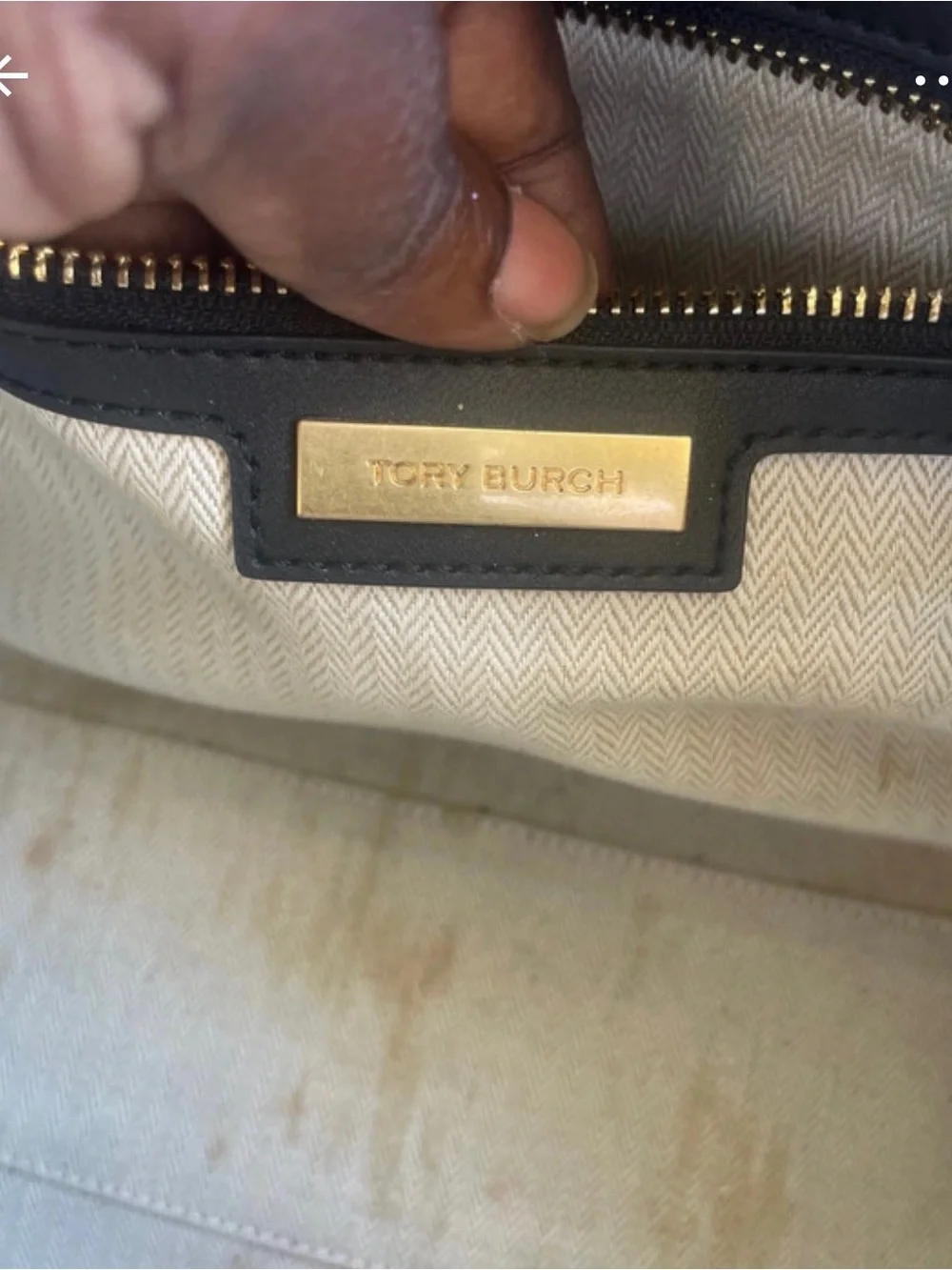 Tory Burch Black Leather Embossed Logo Tote